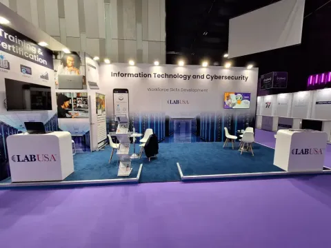 LABUSA exhibition booth at Intersec showcasing Information Technology and Cybersecurity Workforce Skills Development servi...