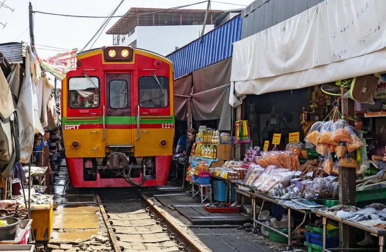 Maeklong Railway Market, a well-known market in Thailand