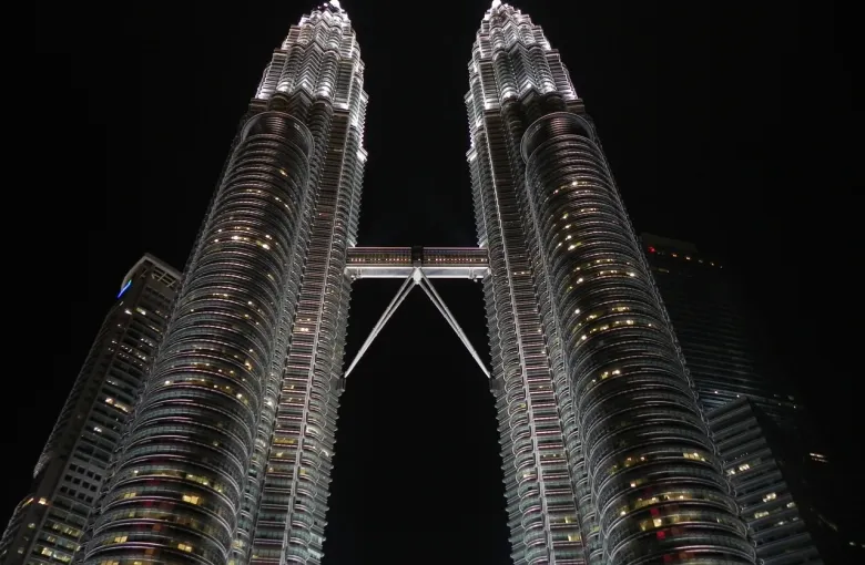 Petronas Twin Towers at night, located in Kuala Lumpur, Malaysia