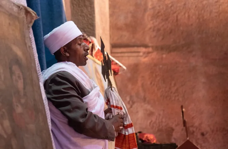 Striped cloth, inside a church in Lalibela
